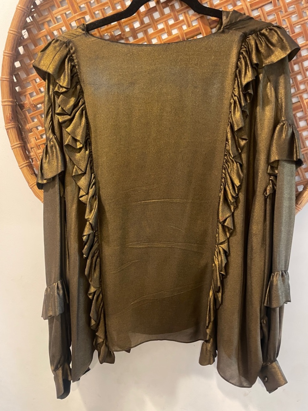 Frame | Boxy Metallic Ruffle Blouse | XL - Picture 3 of 7